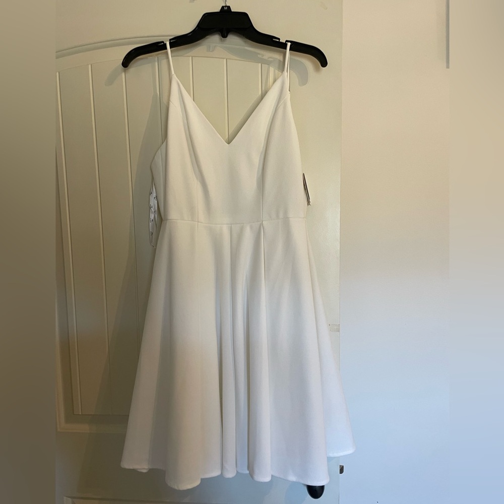 David's Bridal White Mini Dress with Spaghetti Straps